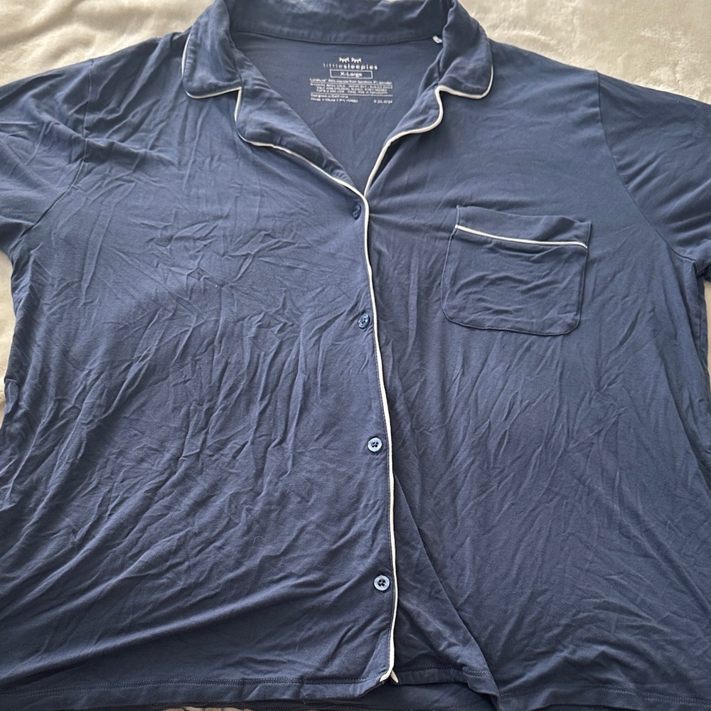 Little Sleepies Blue Button Down Pajama Shirt and Shorts - Picture 10 of 12